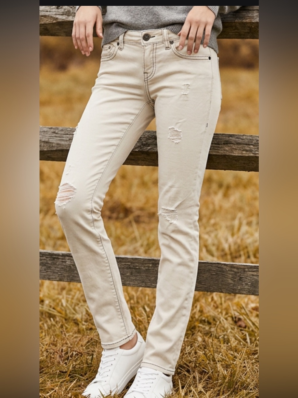 CAbi | CAbi distressed slim boyfriend jeans Antique white destructed NWT size 2